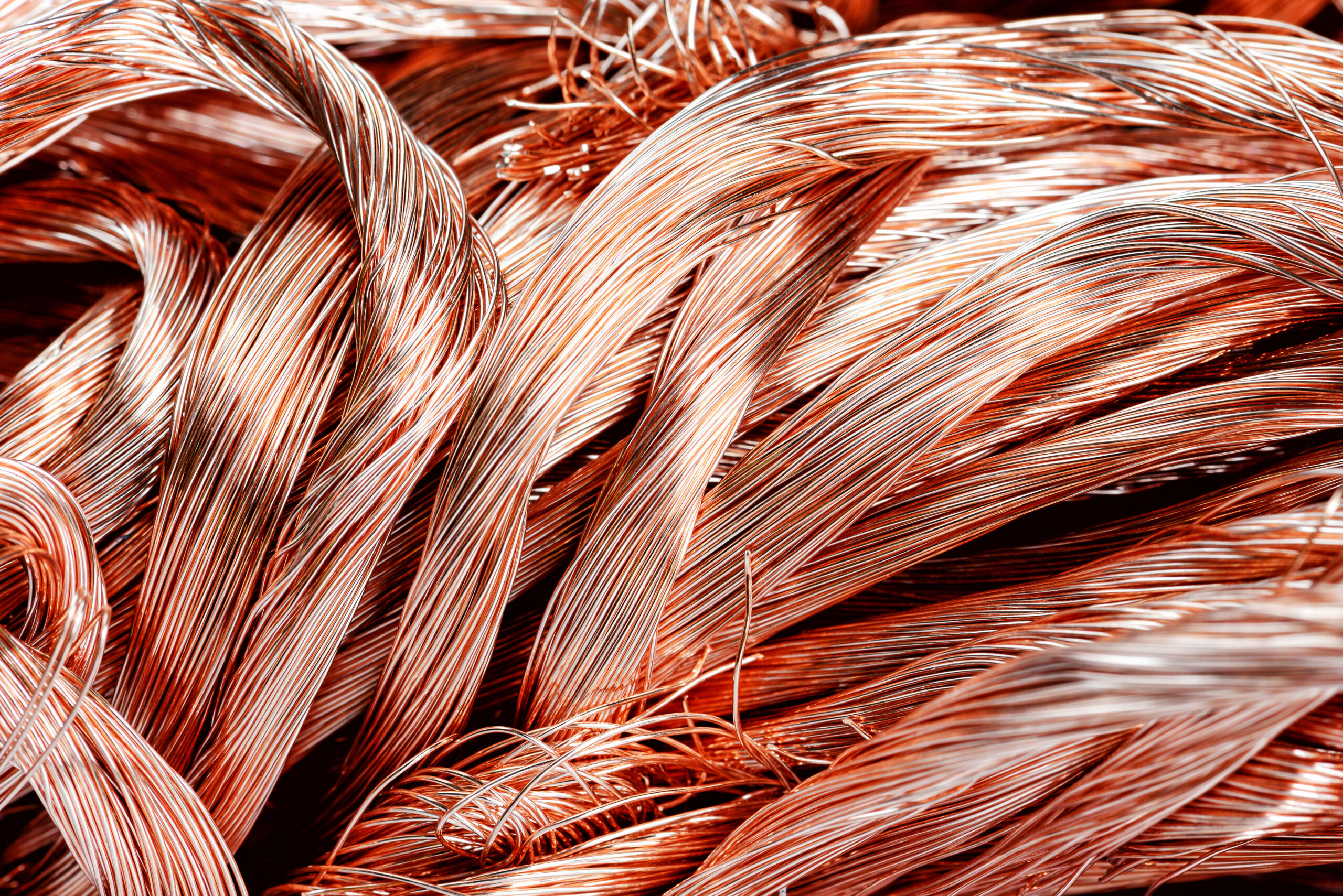 Big pile of scrap-metal copper wire close-up